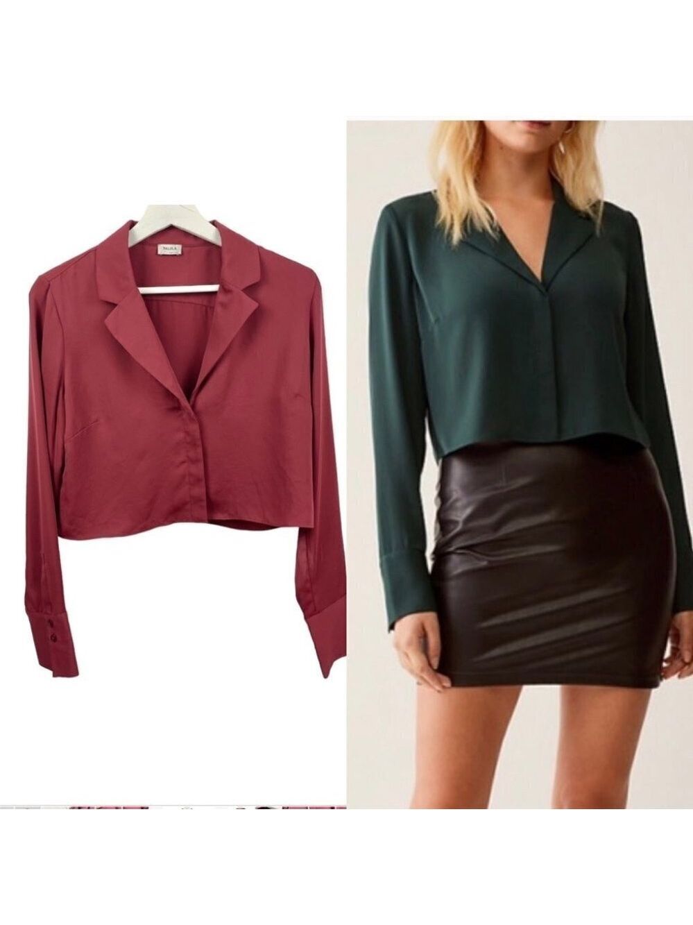 ** Talula Wine Red Cropped Button Up Blouse Size S